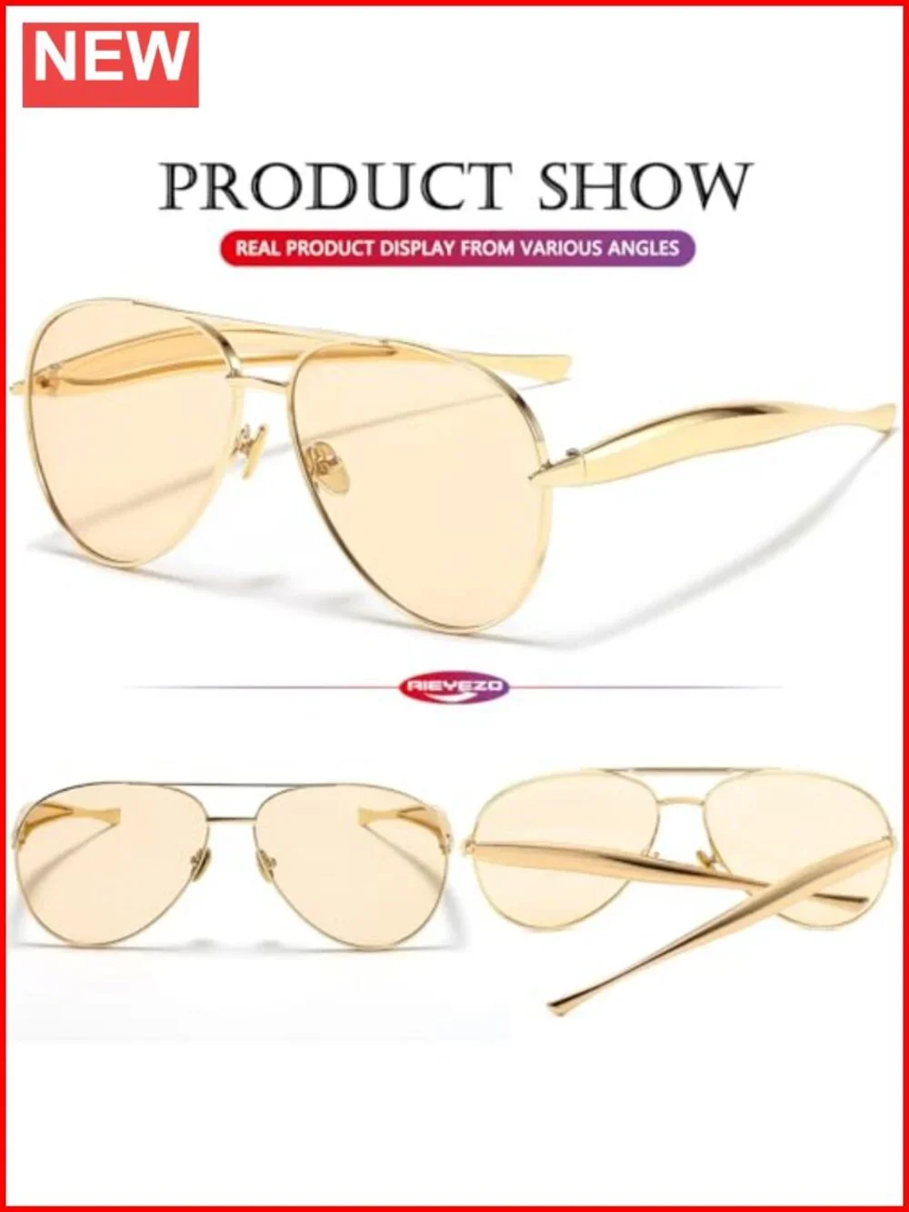 Gold Oversized Aviator Sunglasses UV400 Protection Thick Frame Pilot Shades